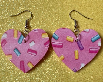Sprinkles Earrings: Laser Cut Acrylic Sprinkles, Donut Donuts, Dessert, Cake, Ice Cream, Bakery, Food, Pink, Best Gifts for Her/Him/Them