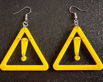 Emergency Sign Earrings: Laser Cut Acrylic Exclamation Marks, Car, Driving School, Road Trip, SOS, Danger Sign, Best Gifts for Her/Him/Them