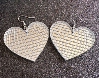 Disco Heart Earrings: Mirrored Laser Cut Acrylic Disco Ball Hearts, Music, Musical, Retro, Party, Celebrate, Gifts for Her/Him/Them