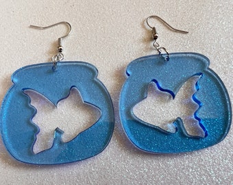 Goldfish Earrings: Laser Cut Acrylic Fishbowl, Gold Fish Bowl, Aquarium, Animals, Minimalist, Fishes, Best Gifts for Her/Him/Them
