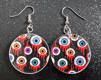 Bloody Eyeball Earrings: Laser Cut Acrylic Eyes, Bleeding Eyeballs, Horror, Scary, Anatomy, Halloween, Gag Gift, Best Gifts for Her/Him/Them