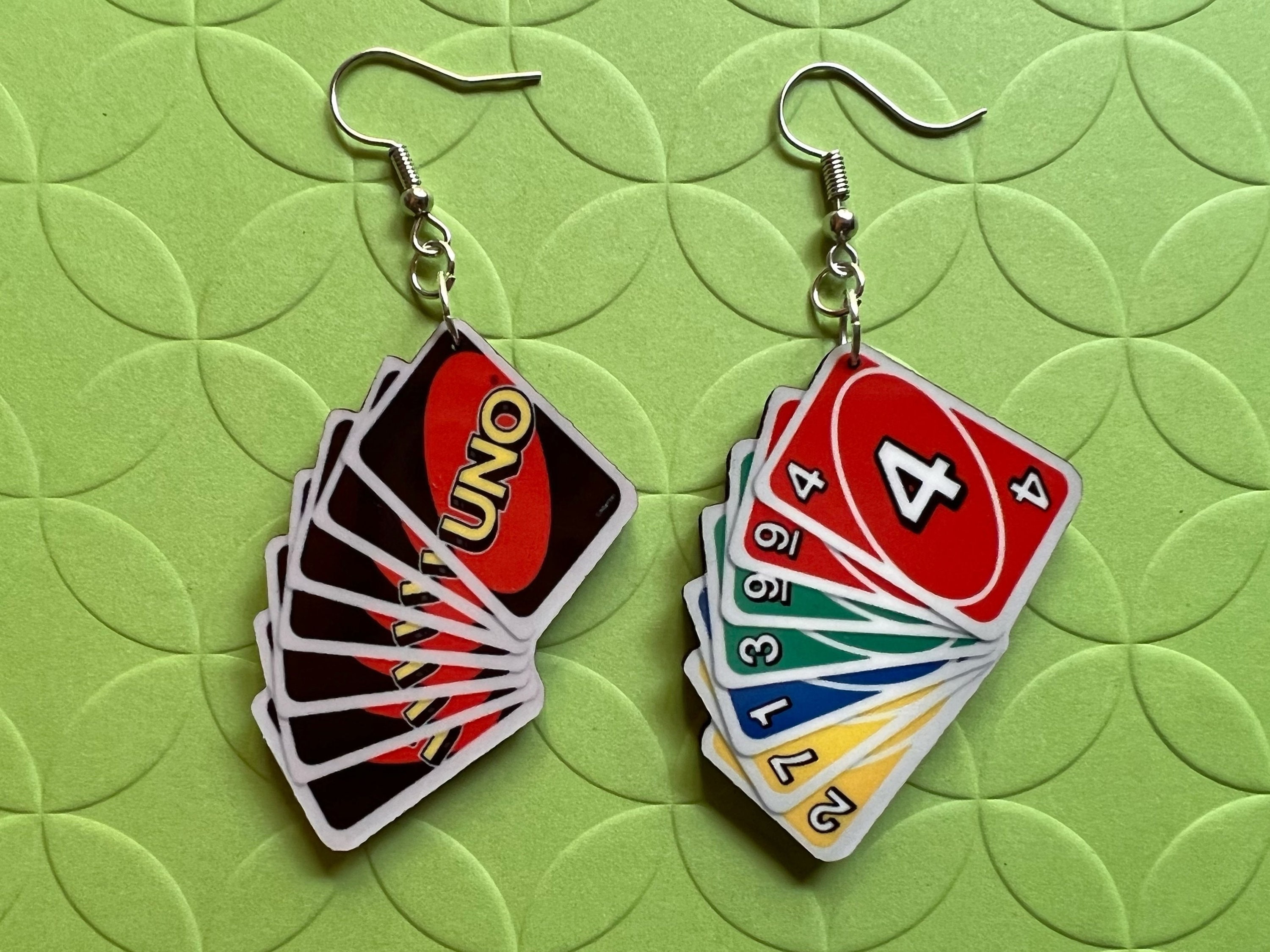 UNO Cards Draw Plus Four Wild Rainbow Card Games Earrings Jewellery  Accessory Funky Summer Kids Childrens Nostalgic Children 