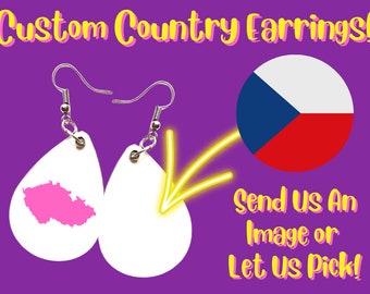 Custom Country Earrings - Custom Earrings: Travel, World, Nations, Any Photo Sublimated, Best Gift For Her/Him/Them