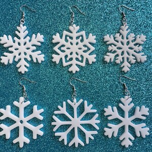 Snowflake Earrings: Laser Cut Acrylic Snowflakes, Stormy Weather, Snowing, Snow Storm, Winter, Gifts for Her/Him/Them