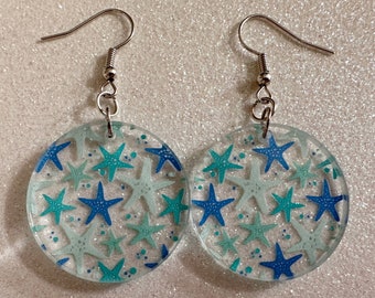 Blue Starfish Earrings: Laser Cut Acrylic Marine Animals, Aquarium, Fish, Ocean, Scuba Diving, Diver, Snorkel, Best Gifts for Her/Him/Them