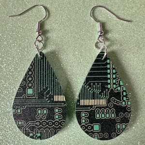 Computer Chip Earrings: Laser Cut Acrylic Tech Earrings, Techy, Green Computer Parts, Electronic Circuit, IC, Best Gifts for Her/Him/Them
