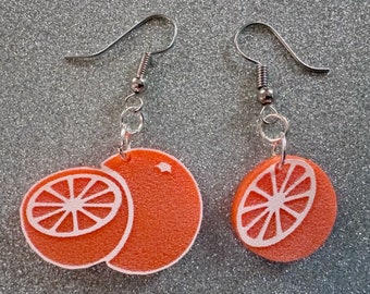 Orange Earrings: Laser Cut Acrylic Oranges, Fruit, Citrus, Oranges, Food Earrings, Sliced Oranges, Best Gifts for Her/Him/Them