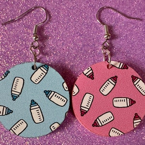 Gender Reveal Earrings: Laser Cut Acrylic Baby Bottle Earrings, Baby Shower, Mothers Day, Boy, Girl, Pink, Blue, Best Gifts for Her/Him/Them