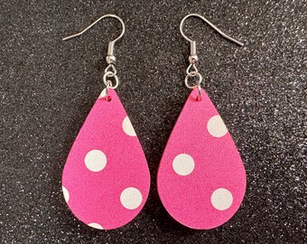 Pink Polka Dot Earrings: Laser Cut Acrylic Earrings, Pink Earrings, Princess, Pink and White Polka Dot Design, Best Gifts for Her/Him/Them