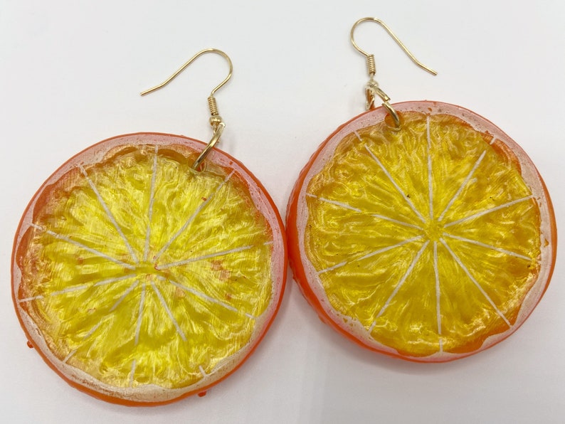 Giant Lightweight Mandarin Citrus Orange Earrings : Fruit