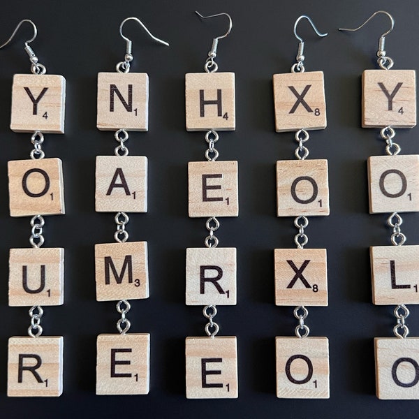 CLEARANCE - Custom Text Earrings: Scrabble Letters, Words, Names, Teacher Gift, Anniversary, Best Gifts for Her/Him/Them