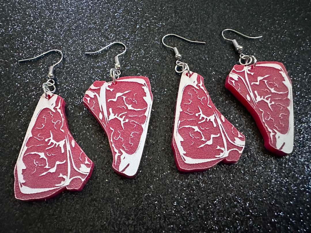 Beef Steak Meat Earrings Laser Cut Acrylic Food Earrings, Protein