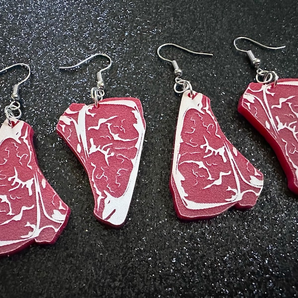 Beef Steak Meat Earrings: Laser Cut Acrylic Food Earrings, Protein, Butcher, Lady Gaga Meat Dress, Halloween, Best Gifts for Her/Him/Them