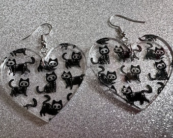 Halloween Cat Earrings: Laser Cut Acrylic Cat Skeletons, Black Cats, Spooky Cats, Kittens, Felines, Meow, Best Gifts for Her/Him/Them