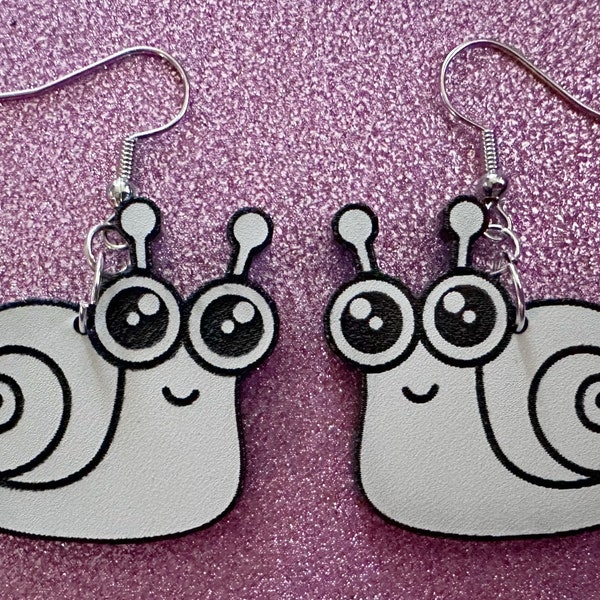 Black & White Snail Earrings: Laser Cut Acrylic Snails, Paintable Snails, Mollusks, Bug, Shells, Animals, Insect, Best Gift for Her/Him/Them