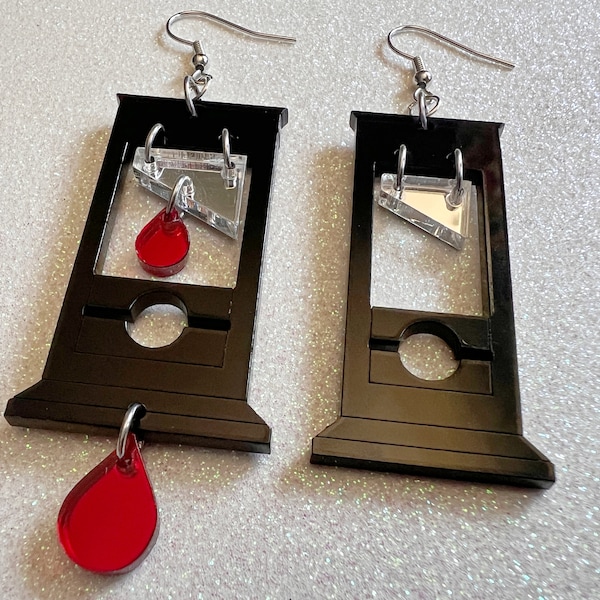 Guillotine Earrings: Halloween, Scary, Horror, Execution, Death, Decapitation, Laser Cut Acrylic, Chop, Blade, Gifts for Her/Him/Them