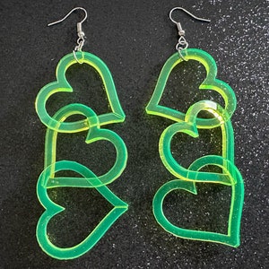 Dangly Heart Chain Earrings: Laser Cut Acrylic Hearts, Love, Valentines Day, Anniversary, Gifts for Her/Him/Them