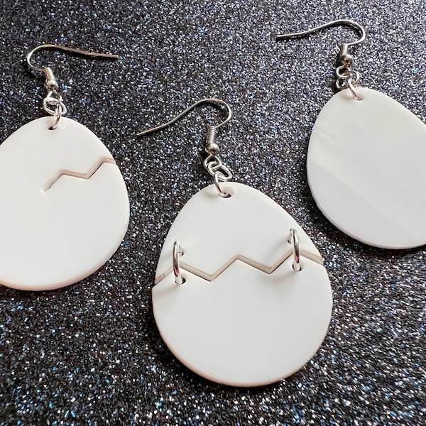 Egg Earrings: Laser Cut Acrylic Eggs, Cracked Eggs, Hatching Eggs, Bird Egg, Food Earrings, Gifts for Her/Him/Them