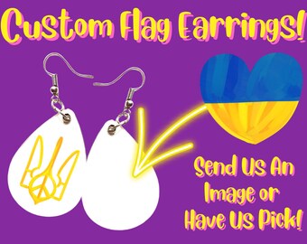 Custom Flag Earrings - Custom Earrings: Countries, Nations, Flags, Country, Any Photo Sublimated, Best Gift For Her/Him/Them