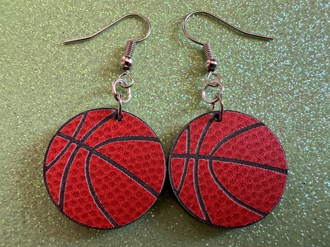 Small Basketball Earrings Laser Cut Acrylic Basketball Print Etsy