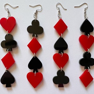 Playing Card Suit Earrings: Laser Cut Acrylic Heart, Diamond, Spades, Clubs, Game Night, Gamble, Poker, Casino, Best Gifts for Her/Him/Them