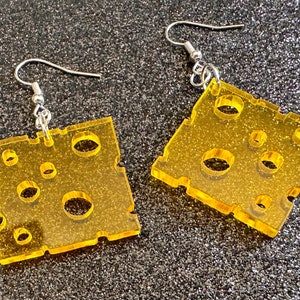 Cheese Slice Earrings: Laser Cut Acrylic Cheese, Dairy, Cow, Swiss Cheese, Slices, Food Earrings, Gifts for Her/Him/Them