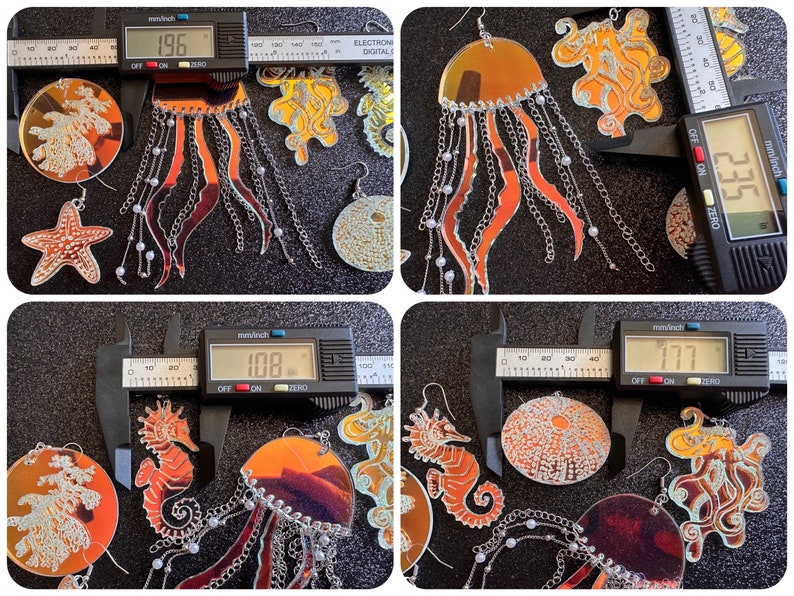 Ocean Creature Earrings: Laser Cut Acrylic Octopuses, Sea Urchins, Horses, Fish, Sea Dragons, Starfishes, Jellyfish, Gifts for Her/Him/Them image 9