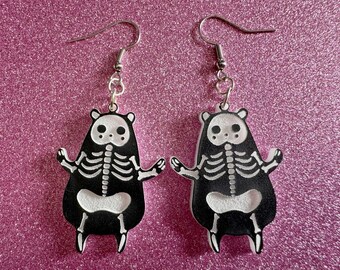 Dainty Halloween Bear Earrings: Laser Cut Acrylic Bears, Mammal Skeleton, Novelty Costume Jewelry, Gag Gift, Best Gifts for Her/Him/Them