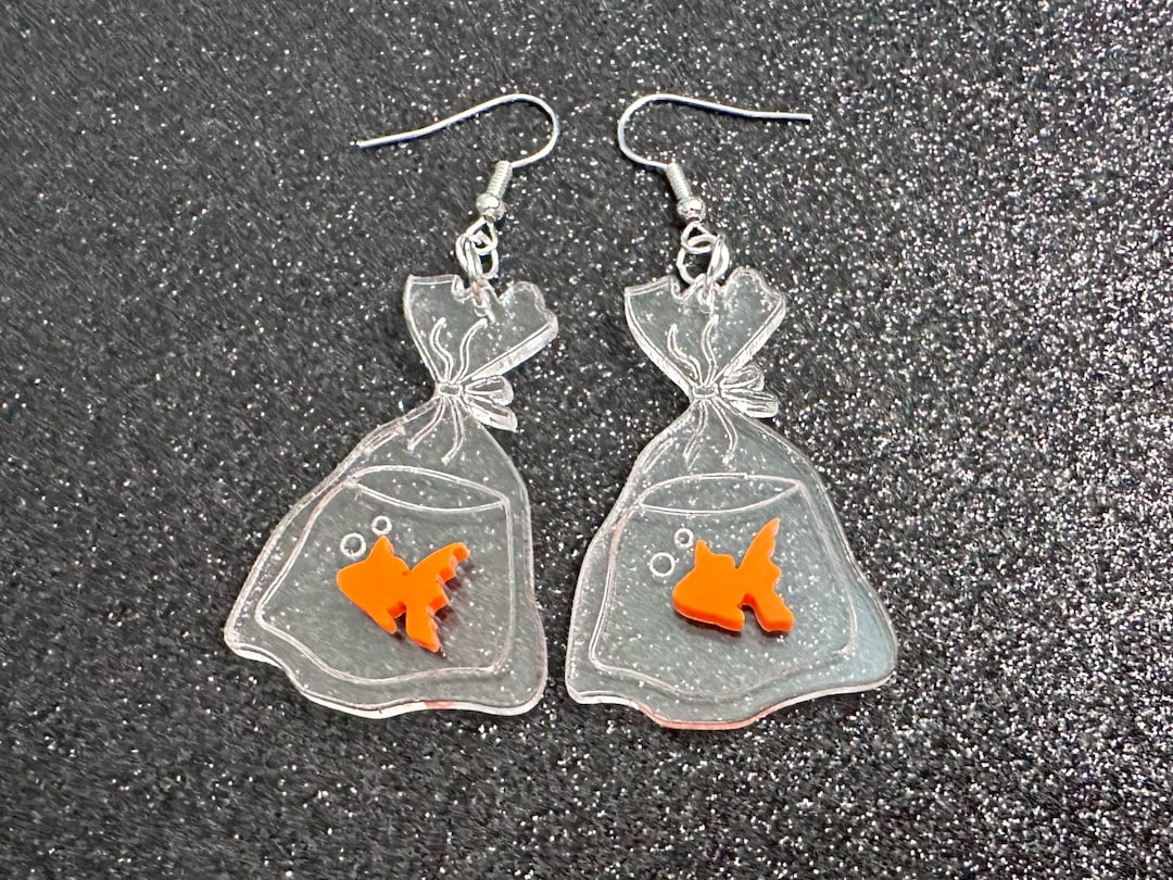 Fish in a Bag Earrings: Laser Cut Acrylic Fish, Plastic Bag Fish ...