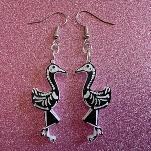 Dainty Halloween Flamingo Earrings: Laser Cut Acrylic Flamingos, Skeleton, Novelty Costume Jewelry, Gag Gift, Best Gifts for Her/Him/Them