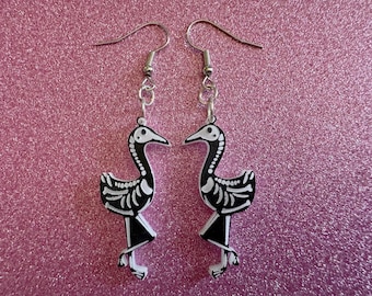 Dainty Halloween Flamingo Earrings: Laser Cut Acrylic Flamingos, Skeleton, Novelty Costume Jewelry, Gag Gift, Best Gifts for Her/Him/Them