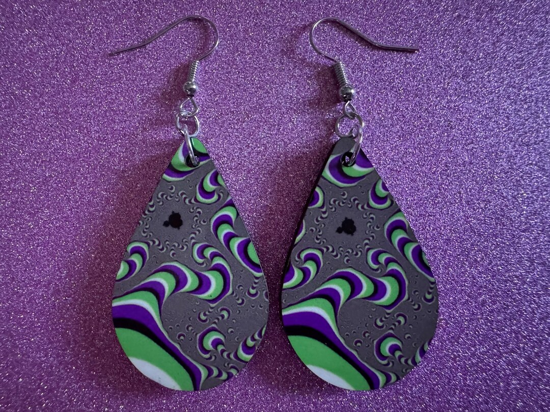 Colorful Psychedelic Optical Illusion Earrings: Sublimated Illusions ...