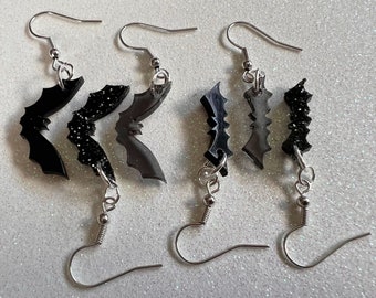 Tiny Flying Bat Earrings: Laser Cut Acrylic Bats, Halloween, Magic, Spooky, Black Bats, Vamp, Vampire, Best Gifts for Her/Him/Them