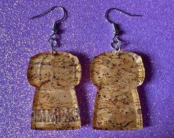 Champagne Cork Earrings: Laser Cut Acrylic Champagne Corks, NYE, New Year's Eve Party, Great Gatsby, Alcohol, Best Gifts for Her/Him/Them