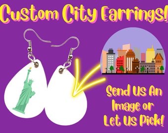 Custom City Earrings - Custom Photo Earrings: Travel, Globetrotter, World Capitals, Places, Sublimated, Best Gift For Her/Him/Them