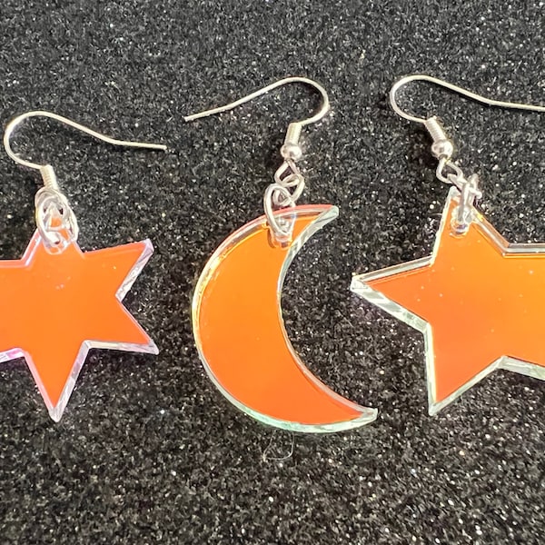 Iridescent Star and Moon Earrings: Laser Cut Acrylic Stars, Magic, Night Sky, Astrology, Astronomy, Gifts for Her/Him/Them