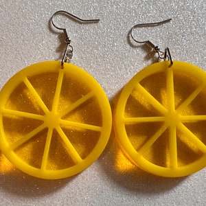 Lemon Earrings: Laser Cut Acrylic Lemons with Green Leaves, Lemonade, Fruit, Citrus, Food Earrings, Best Gifts for Her/Him/Them