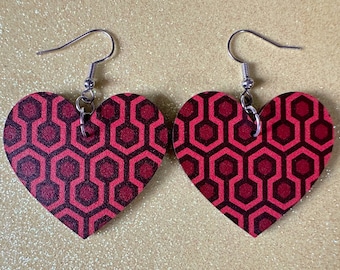 Hotel Carpet Earrings: Geometric, Unique, Red, Orange, Retro, Creepy Motel, Halloween, Hexagon, Symmetrical, Best Gifts for Her/Him/Them