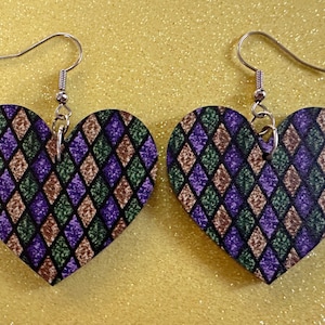 Mardi Gras Earrings: Laser Cut Acrylic Carnival Earrings, Purple, Gold, Green Earrings, New Orleans, Fleur-de-lis, Gifts for Her/Him/Them