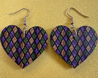Mardi Gras Earrings: Laser Cut Acrylic Carnival Earrings, Purple, Gold, Green Earrings, New Orleans, Fleur-de-lis, Gifts for Her/Him/Them