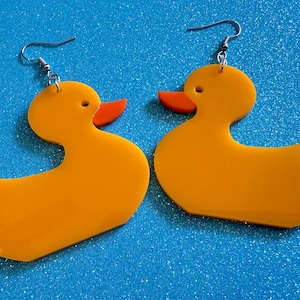 Large &quot;Rubber Ducky&quot; Earrings: Laser Cut Acrylic Ducks, Duck Earrings, Animals, Birds, Ducky, Duckies, Bath Time, Gifts for Her/Him/Them