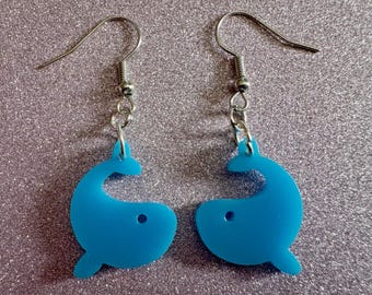 Blue Whale Earrings: Laser Cut Acrylic Whales, Simple Whale Outlines, Whale Silhouette, Aquarium, Ocean Animals, Best Gifts for Her/Him/Them