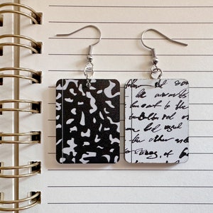 Notebook Earrings: Laser Cut Acrylic Writer Earrings, Handwriting, Stationery, Teacher, Back to School, Cursive, Best Gifts for Her/Him/Them