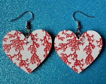 Faux Coral Earrings: Laser Cut Acrylic Red Coral Reef, Ocean, Diving, Tropical, Underwater, Aquarium, Marine, Best Gifts for Her/Him/Them