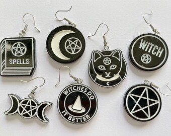 CLEARANCE - Witchcraft Earrings: Witch, Spells, Cats, Magic, Fortune Telling, Halloween, Best Gifts for Her/Him/Them