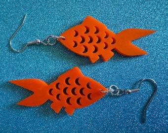 Goldfish Earrings: Laser Cut Acrylic Gold Fish, Fishbowl, Aquarium, Animals, Orange Fishes, Best Gifts for Her/Him/Them
