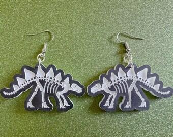 Dinosaur Skeleton Earrings: Laser Cut Acrylic Dinosaurs, Bones, Skeletons, Novelty Earrings, Costume Jewelry, Best Gifts for Her/Him/Them