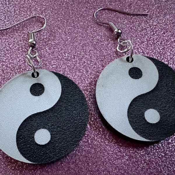 Yin and Yang Earrings: Laser Cut Acrylic Yinyang, Yin-Yang, Asian, Buddhism, Buddhist Philosophy, Zen Vibes, Best Gifts for Her/Him/Them