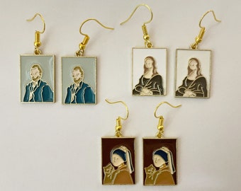 CLEARANCE: Famous Painting Earrings - Mona Lisa, Girl with the Pearl Earring, Van Gogh, Art, Girl with Pearl Earring, Gifts for Her/Him/Them