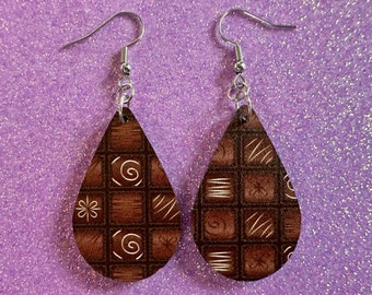 Box of Choclates Earrings: Laser Cut Acrylic Chocolate, Truffles, Gourmet, Candy, Valentine's Day, Dessert, Best Gifts for Her/Him/Them